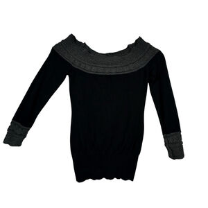 Womens Black Venus Grey Off Shoulder Sweater Long Sleeve Size Small